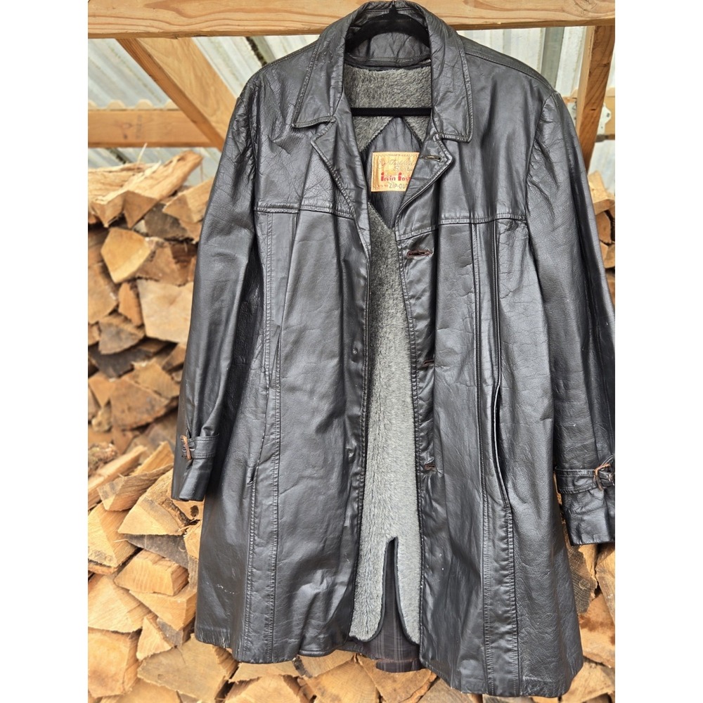 VTG 50s IRVIN FOSTER ZIP OUT Horsehide Leather Shearling Coat Jacket USA Mens 44